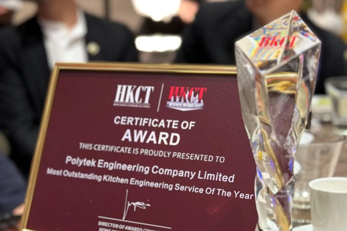 Polytek Engineering Company Limited won Hong Kong Commercial Times (HKCT) Business Awards 2023 – Most Outstanding Kitchen Engineering Service of the Year.